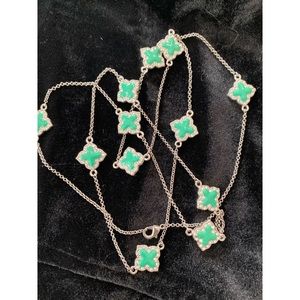 Gorgeous neon teal long necklace resembles Tory Burch style